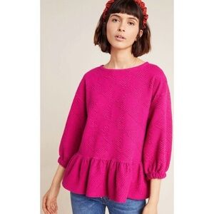 NWT Anthropologie Maeve Dark Pink Textured Mikayla Peplum Top Womens
Size S